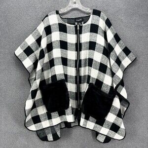 Marcus Adler Poncho One Size Black White Check Buffalo Lagenlook‎